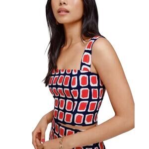 Reformation Vio Linen Top Napoli Print Square Neck Size 4